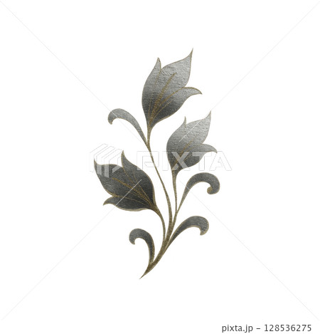 Delicate silver leaf design with intricate details and subtle metallic sheen, set against transparency background, creating elegant and sophisticated look 128536275