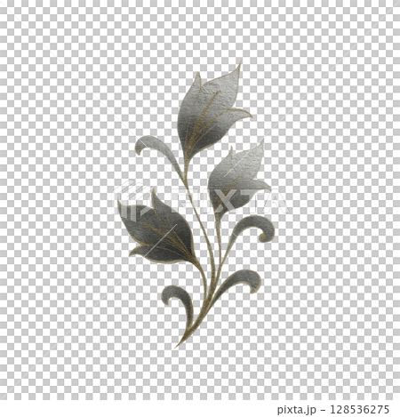 Delicate silver leaf design with intricate details and subtle metallic sheen, set against transparency background, creating elegant and sophisticated look 128536275
