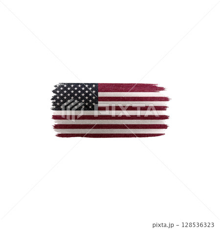 Image features stylized American flag with brushstroke effect, showcasing stars and stripes creative and artistic manner. flag colors are vivid, emphasizing patriotism.American flag with 128536323