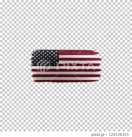 Image features stylized American flag with brushstroke effect, showcasing stars and stripes creative and artistic manner. flag colors are vivid, emphasizing patriotism.American flag with 128536323