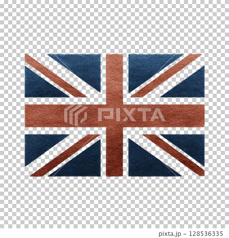 Image shows stylized British flag with textured appearance, featuring blue and red colors. design is artistic and abstract, giving unique twist to traditional flag.British flag with textured 128536335