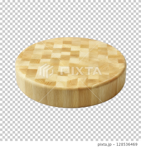 Round wooden cutting board with checkered pattern, perfect for kitchen use. board natural wood texture adds rustic charm, making it both functional and decorative 128536469