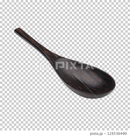 Dark wooden spoon with smooth finish, ideal for cooking or serving, showcasing rustic and natural design 128536490