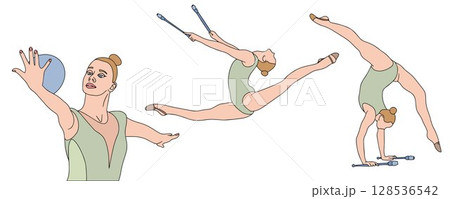 Talented young gymnasts perform impressive routines with grace and skill, demonstrating their dedication and passion for the sport. 128536542