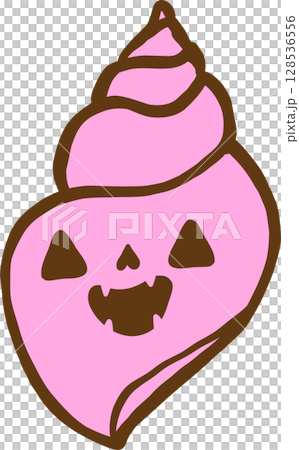 Cute Spooky Seashell Summerween Halloween Summer cartoon hand drawn doodle 128536556