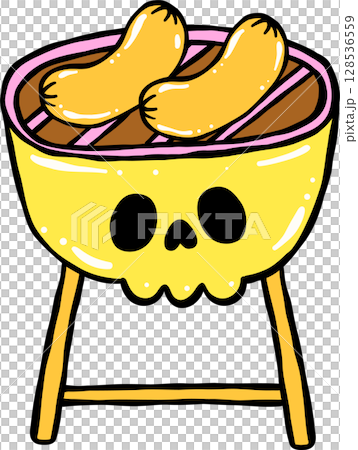 Spooky Summerween Halloween Summer BBQ Griller Skull shaped cartoon hand drawn doodle Spooky Summerween Halloween Summer BBQ Griller Skull shaped cartoon hand drawn doodle 128536559