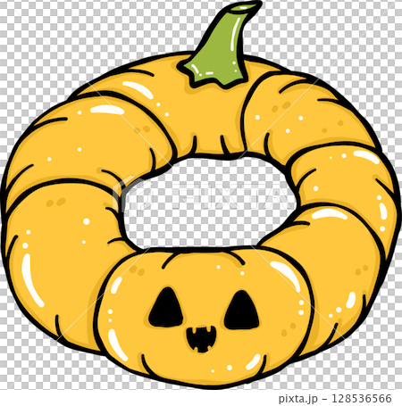 Cute Spooky Pumpkin swim ring Summerween Halloween Summer cartoon hand drawn doodle 128536566