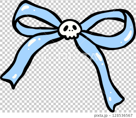 Cute Spooky Halloween Ribbon bow Blue cartoon hand drawn doodle 128536567