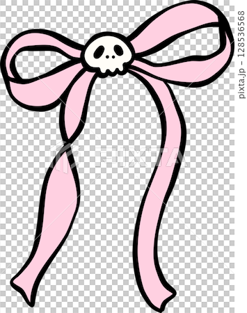 Cute Spooky Halloween Ribbon bow pink cartoon hand drawn doodle 128536568
