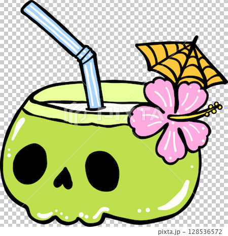 Cute Spooky Summerween coconut drink Halloween Summer cartoon hand drawn doodle Cute Spooky Summerween coconut drink Halloween Summer cartoon hand drawn doodle 128536572