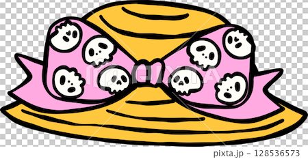 Cute Spooky Summerween beach hat Halloween Summer cartoon hand drawn doodle 128536573