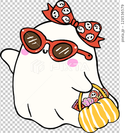 Cute Spooky Summerween ghost sassy girl Halloween Summer cartoon hand drawn doodle Cute Spooky Summerween ghost sassy girl Halloween Summer cartoon hand drawn doodle 128536579