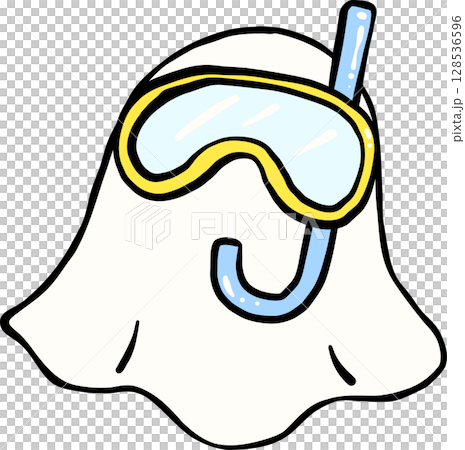 Cute Spooky Summerween ghost scuba driving mask Halloween Summer cartoon hand drawn doodle 128536596