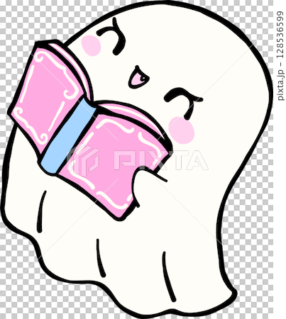 Cute Spooky Summerween ghost reading Halloween Summer cartoon hand drawn doodle Cute Spooky Summerween ghost reading Halloween Summer cartoon hand drawn doodle 128536599
