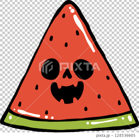 Cute Spooky watermelon sliced Summerween Halloween Summer cartoon hand drawn doodle Cute Spooky watermelon sliced Summerween Halloween Summer cartoon hand drawn doodle 128536605