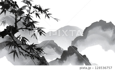 A snow-covered Japanese castle stands in a mountainous forest landscape in winter under a cloudy blue sky A snow-covered Japanese castle stands in a mountainous forest landscape in winter under a cloudy blue sky 128536757