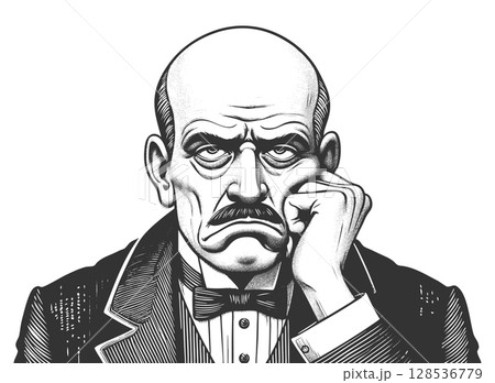Grumpy Bald Man Vintage Suit vector illustration 128536779