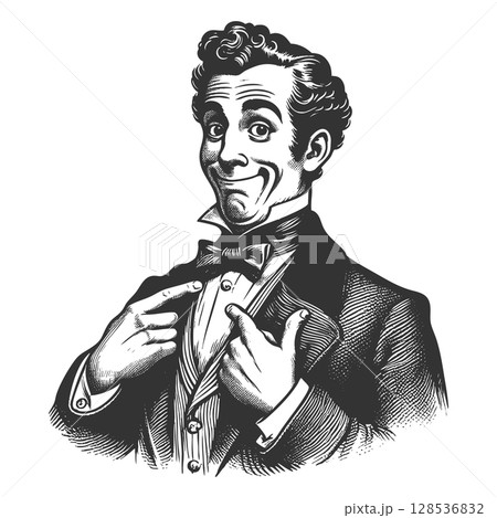 Smug Victorian Gentleman Pointing at Bow Tie 128536832