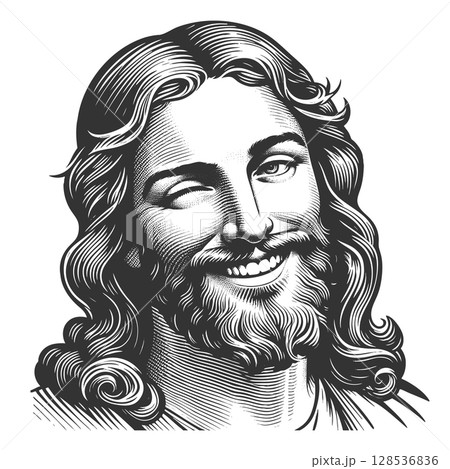 Smiling Winking Jesus Christ vector illustrationのイラスト素材 [128536836] - PIXTA
