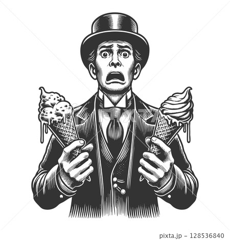 Man Holding Melting Ice Cream Cones sketch raster Man Holding Melting Ice Cream Cones sketch raster 128536840