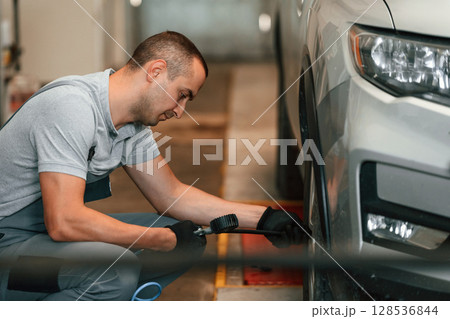 Man is works in the automobile repairing salon 128536844