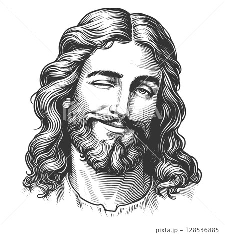Smiling Winking Jesus Christ vector illustration Smiling Winking Jesus Christ vector illustration 128536885