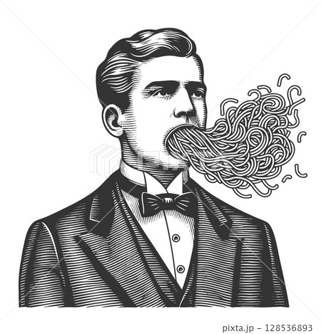 Surreal Gentleman Spaghetti Emerging from Mouth Surreal Gentleman Spaghetti Emerging from Mouth 128536893