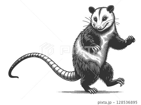 Dancing Opossum engraving vector illustration Dancing Opossum engraving vector illustration 128536895