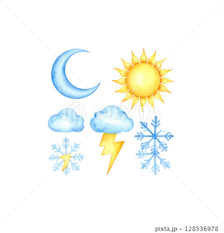 Bright sun with clouds in clear sky isolated on white background Bright sun with clouds in clear sky isolated on white background 128536978