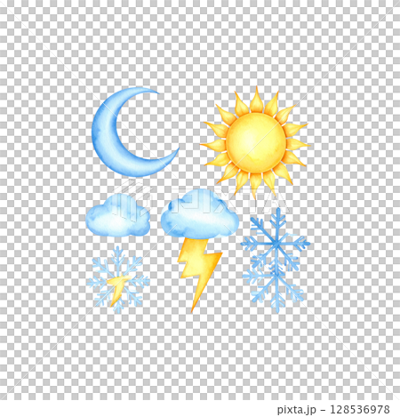 Bright sun with clouds in clear sky isolated on white background Bright sun with clouds in clear sky isolated on white background 128536978