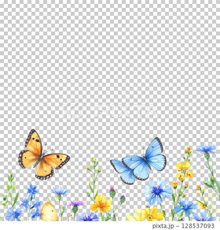 Illustration of white flowers with leaves and butterfly isolated on white background Illustration of white flowers with leaves and butterfly isolated on white background 128537093