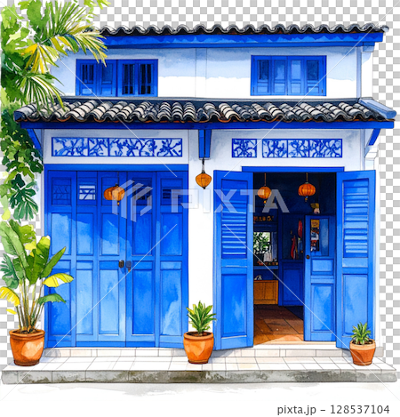 Old wooden door facade of a Greek house entrance with rustic brick architecture Old wooden door facade of a Greek house entrance with rustic brick architecture 128537104