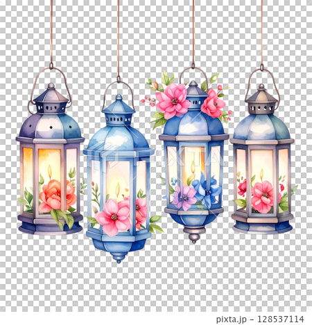 Lamp with flowers isolated on white background 128537114