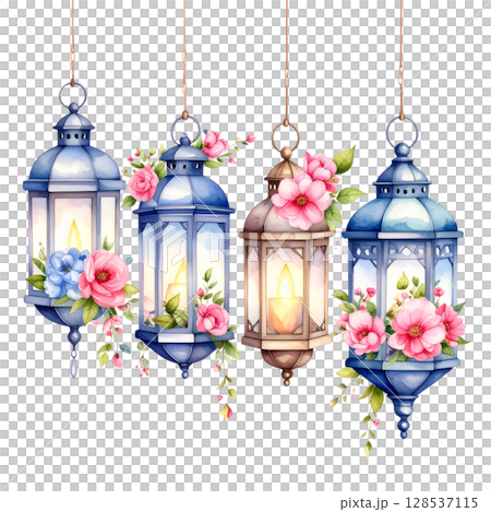 Lamp with flowers isolated on white background 128537115