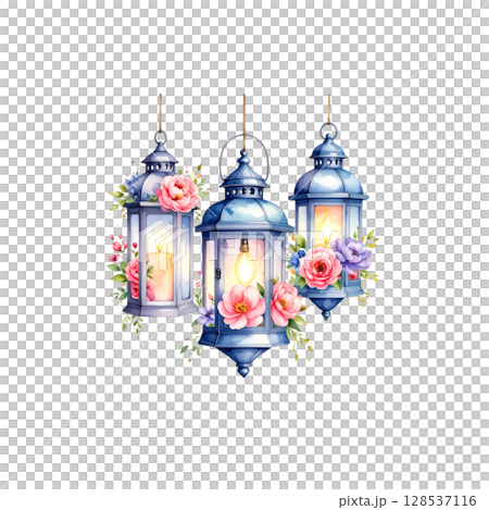 Lamp with flowers isolated on white background 128537116