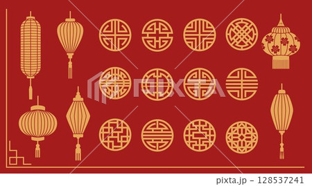 Golden oriental elements on red 128537241