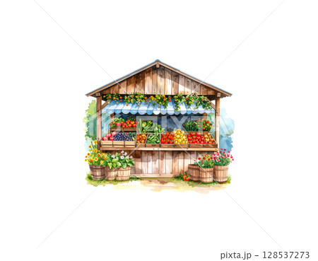 Colorful miniature shop isolated on white background 128537273