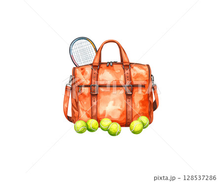Tennis racket and white tennis ball isolated on white background Tennis racket and white tennis ball isolated on white background 128537286