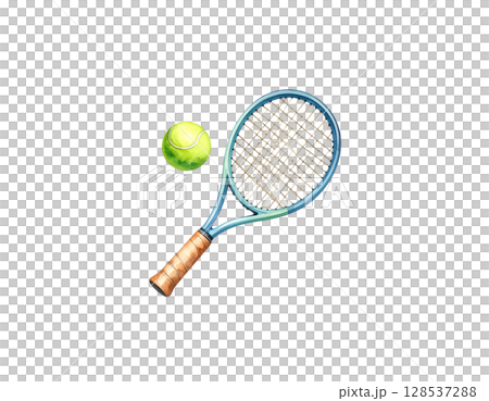 Tennis racket and white tennis ball isolated on white background 128537288
