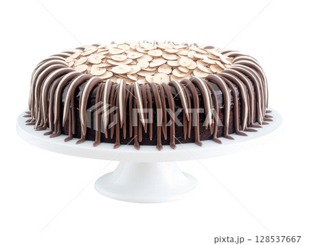 Almond Joy Cake A chocolate cake layered with shredded coconut, almonds, and a creamy filling. Topped with a chocolate glaze, 128537667