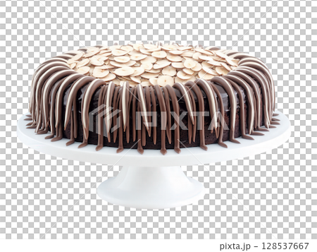 Almond Joy Cake A chocolate cake layered with shredded coconut, almonds, and a creamy filling. Topped with a chocolate glaze, 128537667
