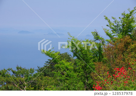 愛媛県四国中央市　翠波西峰展望台から瀬戸内海の島々を望む 128537978