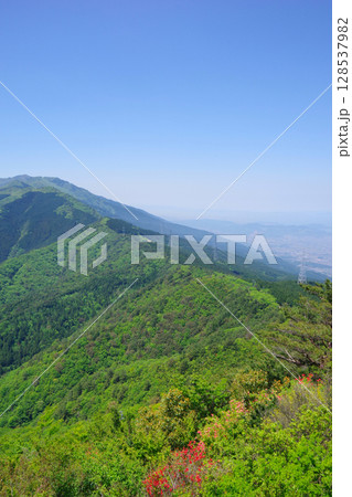愛媛県四国中央市　翠波西峰展望台から法皇山脈・土居町方面を望む 128537982