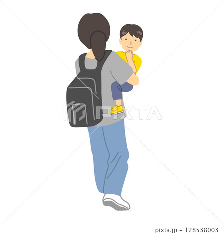 子供と母親イラスト：後ろ姿 128538003