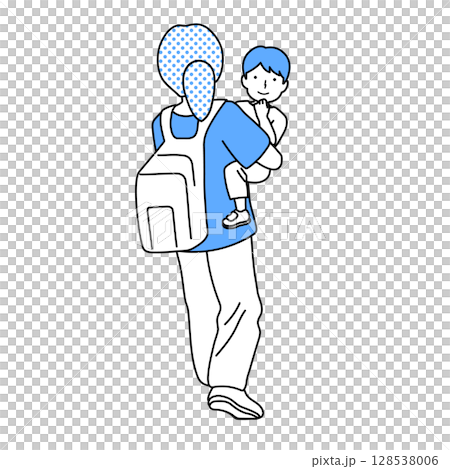 子供と母親イラスト：後ろ姿 128538006