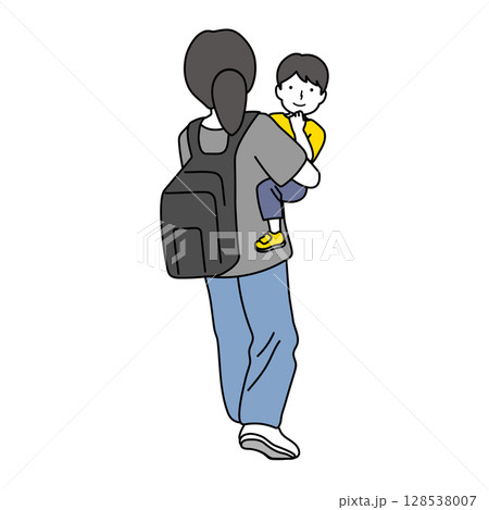 子供と母親イラスト：後ろ姿 128538007