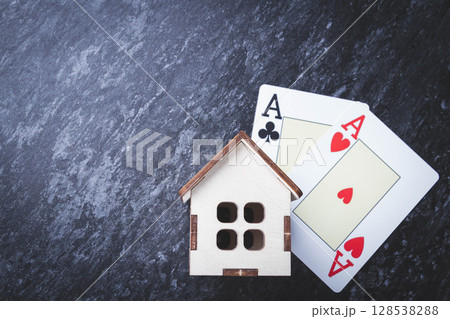 House on the line in the casino. Losing at home in poker. 128538288
