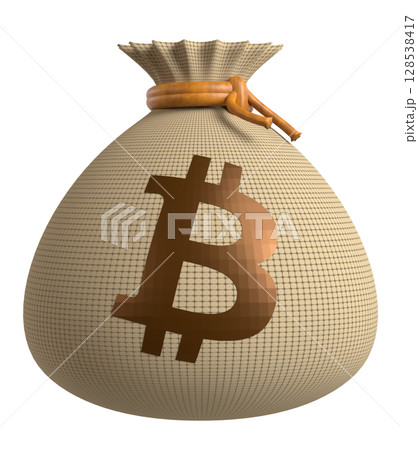 大きなビットコインマークの麻袋 128538417