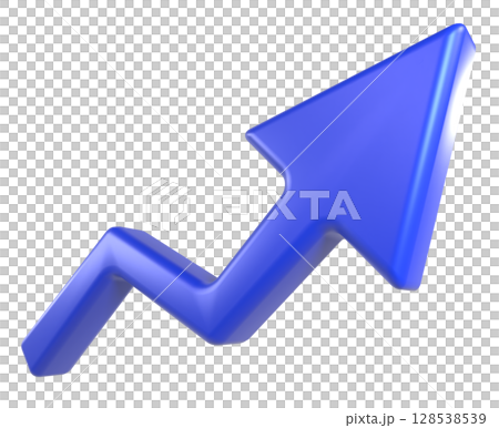 3D illustration of an upward-sloping blue arrow 128538539