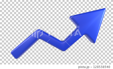 3D illustration of an upward-sloping blue arrow 3D illustration of an upward-sloping blue arrow 128538540